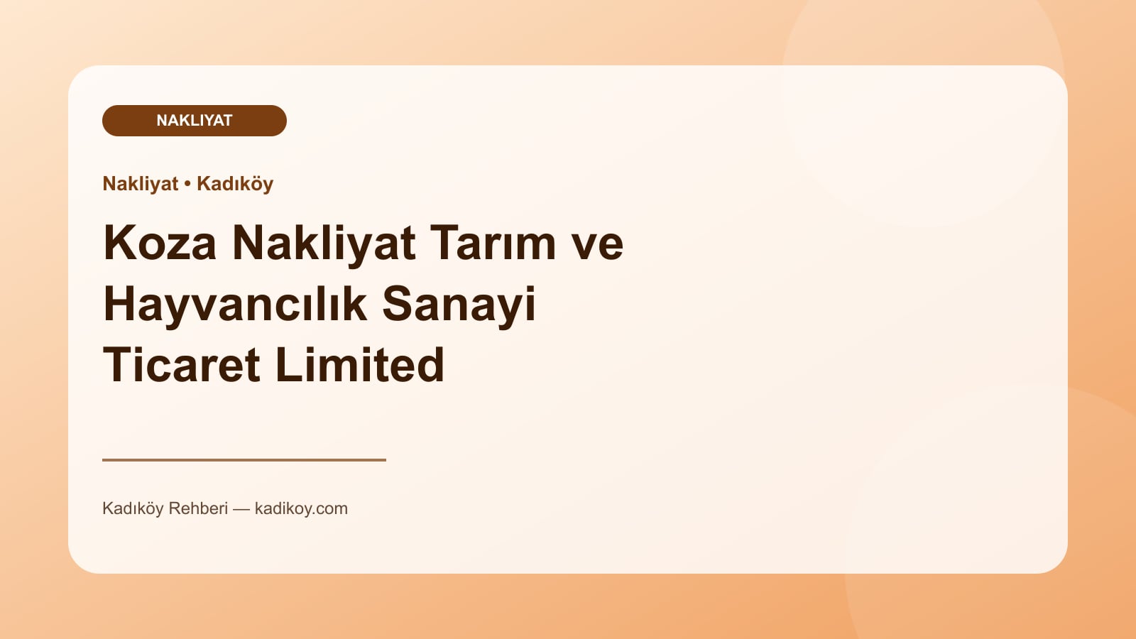 Koza Nakliyat Tarım ve Hayvancılık Sanayi Ticaret Limited Şirketi - Kadıköy işletme fotoğrafı
