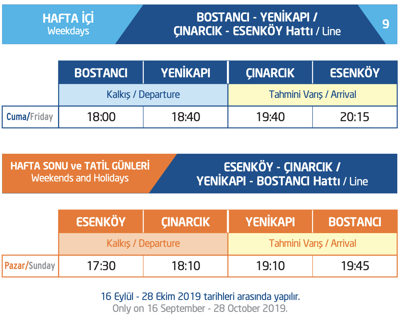 Bostancı - Yenikapı - Çınarcık - Esenköy İDO Seferleri