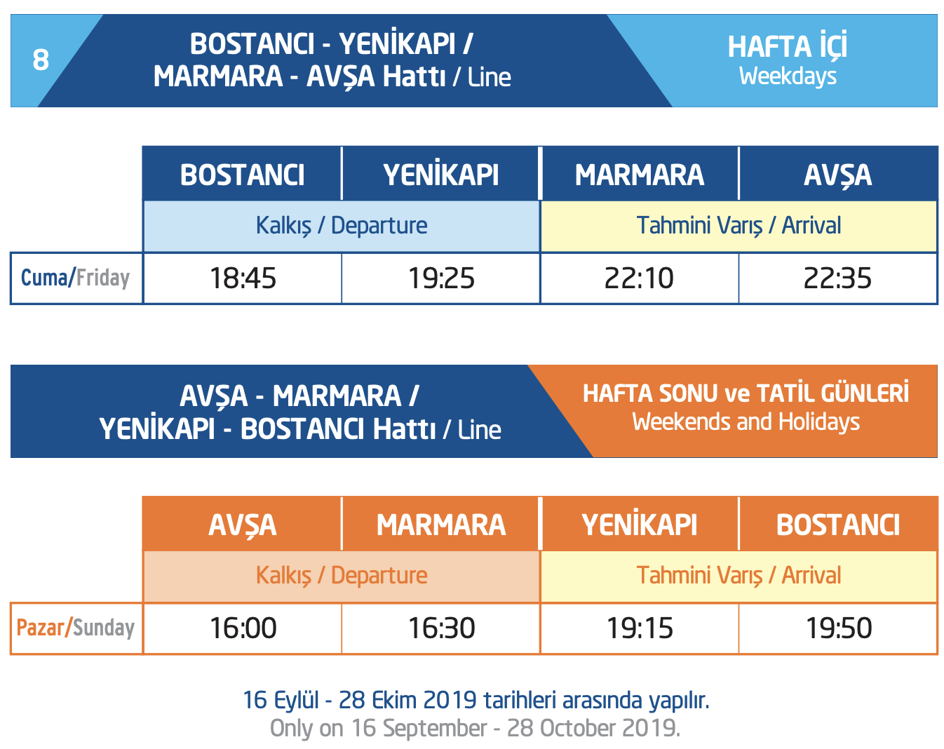 Bostancı - Yenikapı - Marmara - Avşa İDO Seferleri